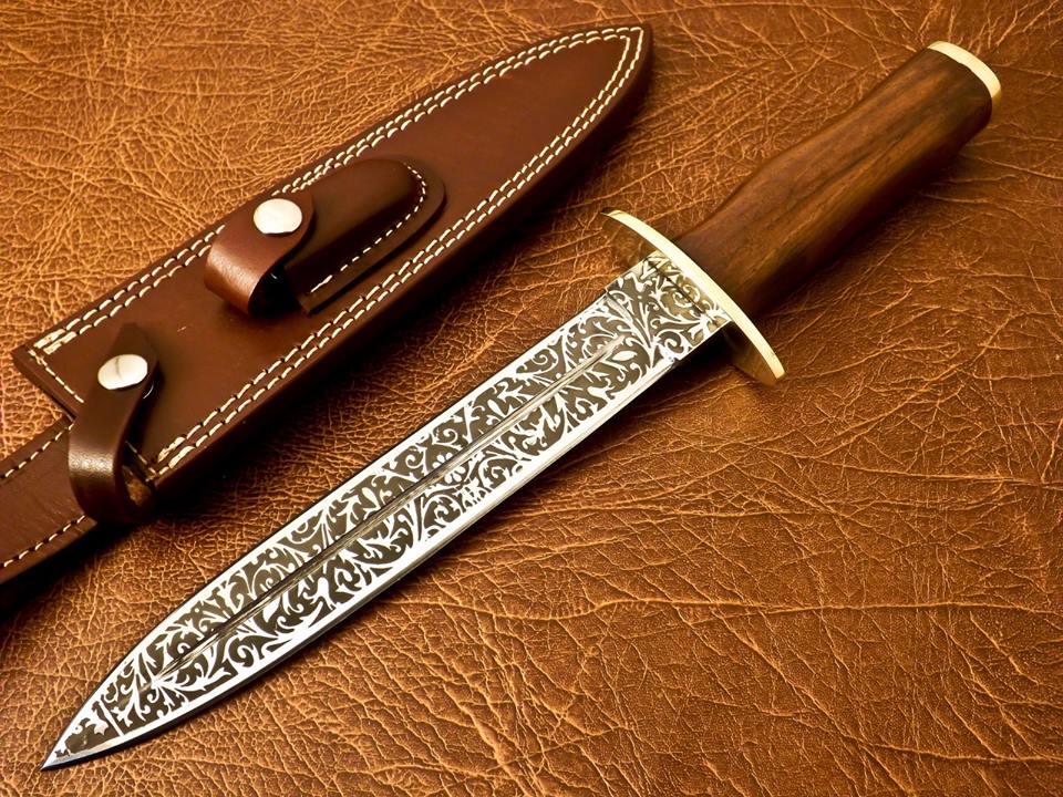 Custom Made Stainless Steel Burl Wood  Carving Blade Dagger Hunting Knife 
